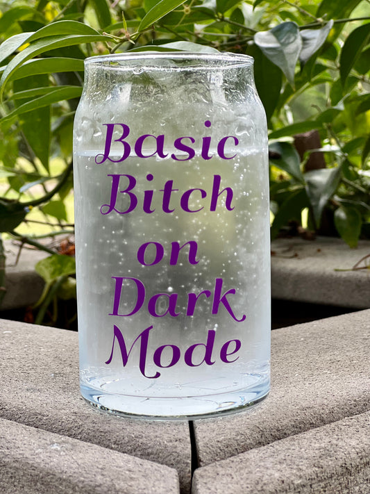 Basic Bitch on Dark Mode Color Changing Glass Cans, Cold Activated